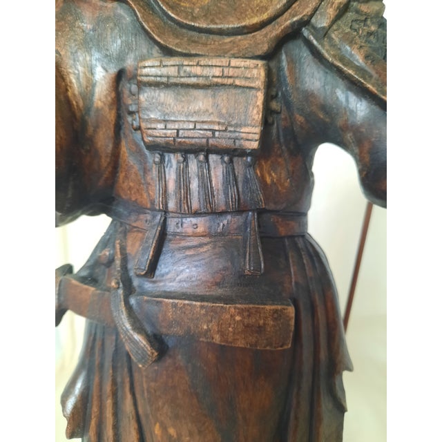 Vintage Carved Hardwood Guan Yu Chinese God of War Statue For Sale - Image 4 of 8