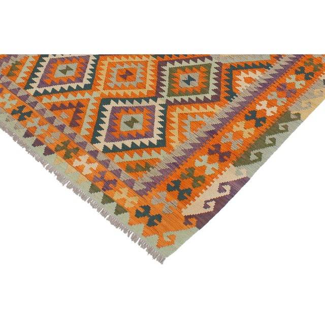 Tribal Abstract Kilim Ust Beige Wool Rug - 5'0" X 6'5" For Sale - Image 3 of 7