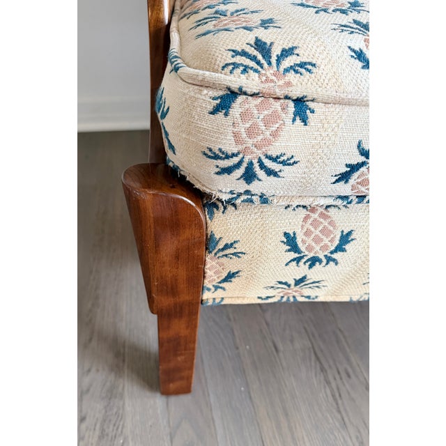 Signed Vintage Stickley "Connecticut Valley" Wingback Settee in Original Pineapple Fabric For Sale - Image 12 of 13