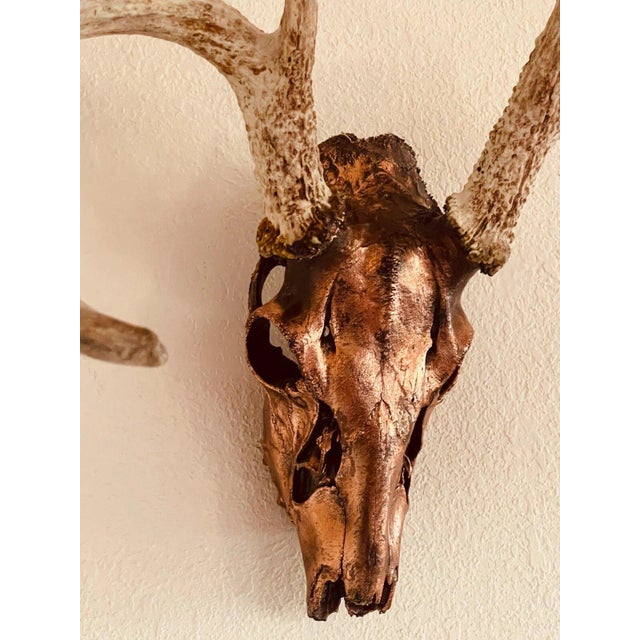 Authentic Large Decorative Copper Coated Deer Skull Rustic Cabin Decor Art For Sale - Image 4 of 11