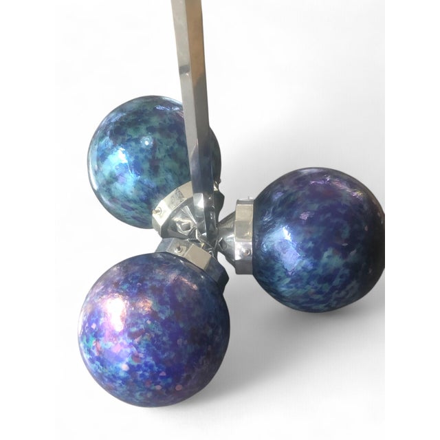 Glass Art Deco Three Sphere Chandelier in Hand-Blown Millefiori Glass and Chrome from Murano, 1930s For Sale - Image 7 of 9