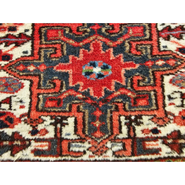 Red Vintage Persian Heriz Karajeh Rug, Hand-Knotted Wool, Geometric Pattern, Red & Ivory, 2x3 For Sale - Image 8 of 12