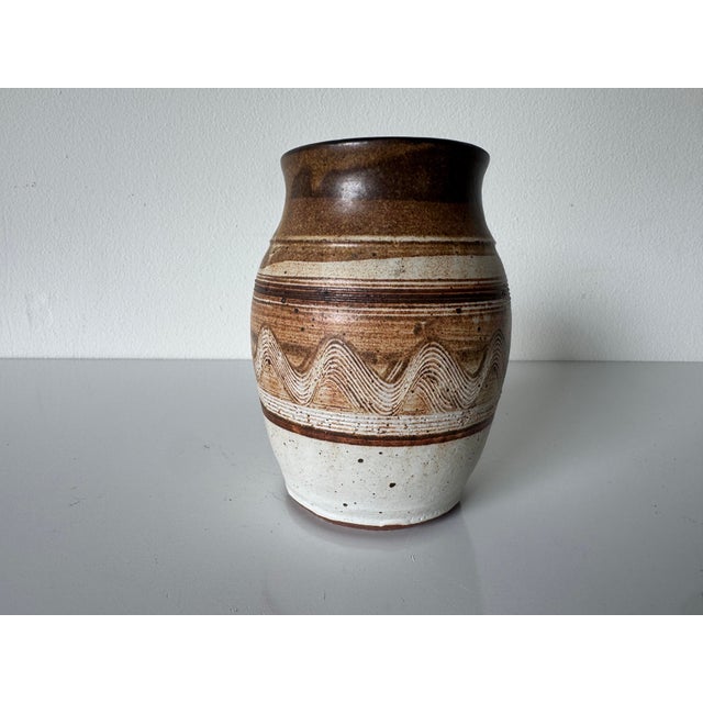 Vintage Organic Studio Art Pottery Vase, Signed For Sale - Image 4 of 11