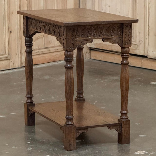 19th Century Rustic Hand Carved Oak Renaissance Revival Side Table For Sale - Image 13 of 18