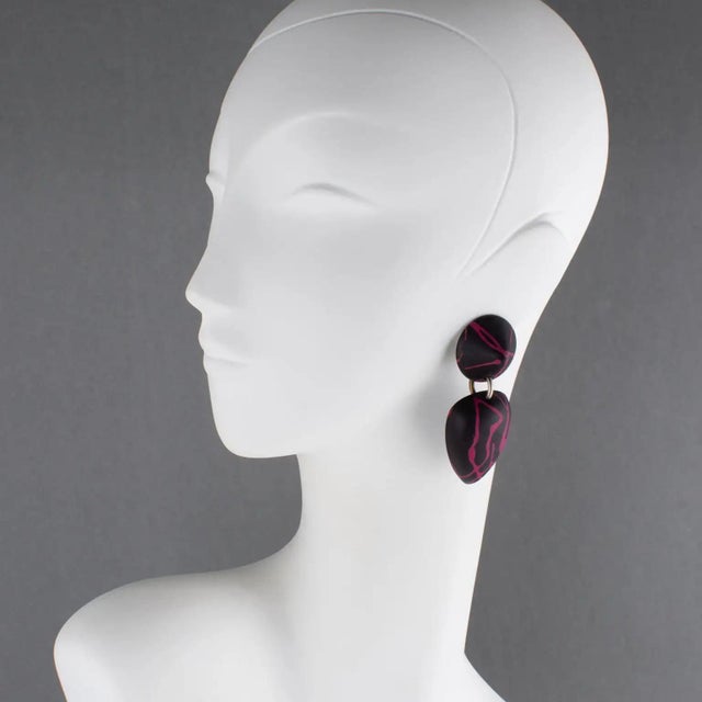 These stunning oversized resin clip-on earrings were designed by French fashion designer Marc Labat, Paris. The dangling...
