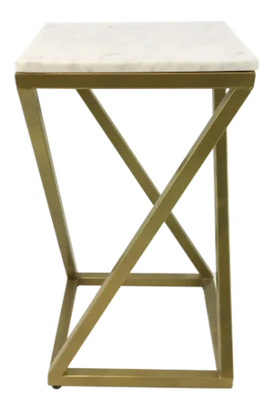 Modern Zig-Zag Marble and Brass Metal Side Table