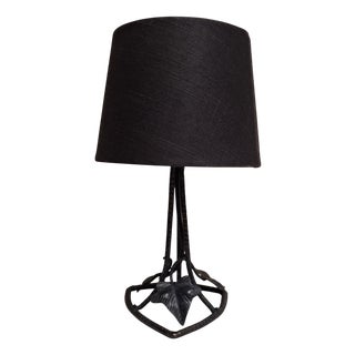 French Art Deco Table Lamp with Black Wrought Iron Frame, 1930 For Sale