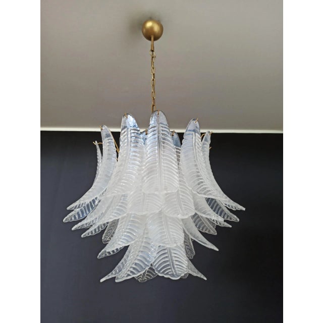 Mid-Century Modern Italian Murano Six-Tier Opaline Felci Glass Chandelier, 36 Opal Glasses For Sale - Image 3 of 12