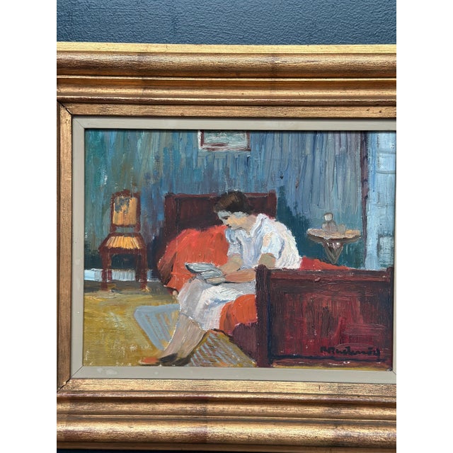 Lady Reading a Book, 1950s, Oil Painting on Canvas, Framed For Sale - Image 8 of 14