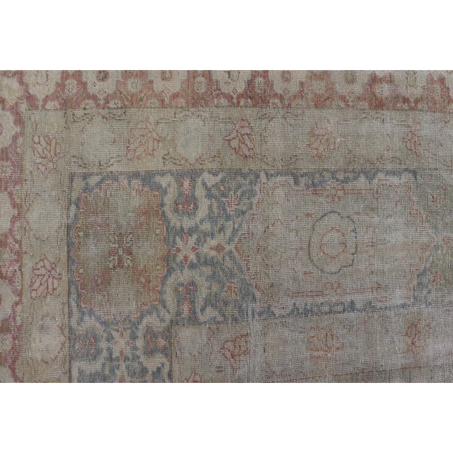 Antique Hand Knotted Turkish Oushak With Large Medallion in Off White and Coral 9'7 X 13'7 For Sale - Image 9 of 12
