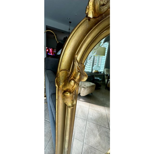 19th Century French Rococo Style Gold Gilt Arched Floor or Wall Mirror For Sale - Image 15 of 18