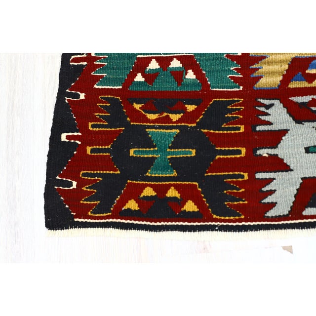 1960s Scandinavian Wool Red Handwoven Ethnic Kilim Rug For Sale - Image 9 of 13