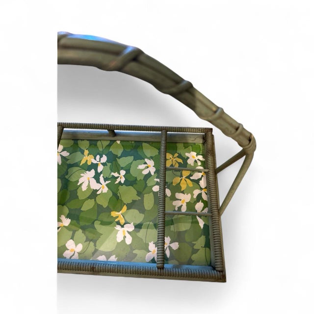Green Vintage Wicker Carrying Tray For Sale - Image 8 of 9