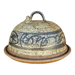 Vintage Mid-Century Studio Pottery Stoneware Cheese Dome Butter Dish W/ Lid, Signed