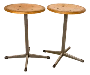 Set of Dutch Stools in Beech and Metal, 1950