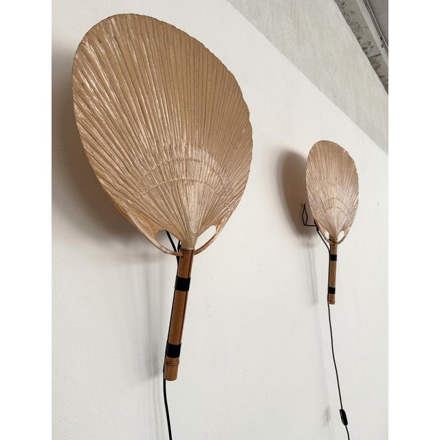Wood Large Organic Uchiwa Wall Sconces by Ingo Maurer for M Design, Germany, 1973, Set of 2 For Sale - Image 7 of 18