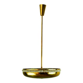 Brass & Crystal Pendant Lamp, 1950s For Sale