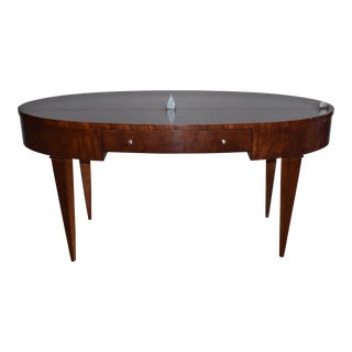 Late 20th Century Hickory White Mahogany and Burlwood Oval Desk For Sale