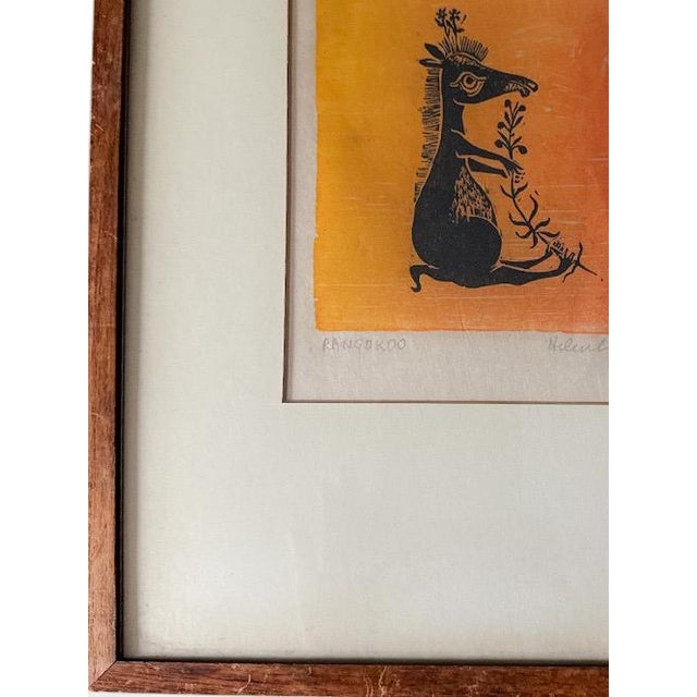 Orange Vintage Helen Siegl Hand-Signed Fine Art Woodcut Print Rangoroo Mid Century Modern Folk Art Whimsical Animal Custom Framed For Sale - Image 8 of 10