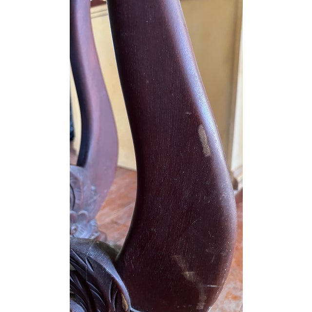 Mid 20th Century French Provincial Style Oval Marble-Top Center Table | Italian Marble | Carved Rose Garland Apron | Lyre Base For Sale - Image 13 of 14