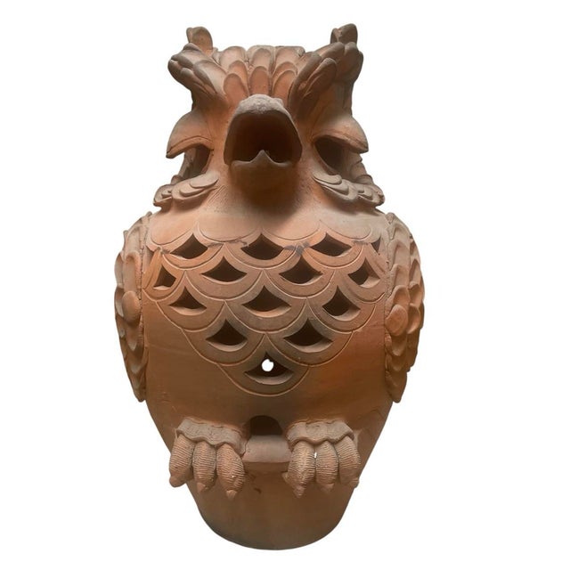 A Pair of Vintage Italian Style Terracotta Owl Garden Statues & Lanterns For Sale - Image 4 of 12