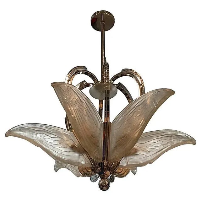 French Art Deco Chandelier with Geometric Flying Bird Motif by P. Maynadier For Sale - Image 11 of 11