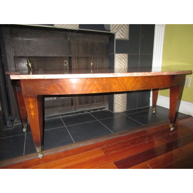 19th Century Ovoid Shaped Breche Violette Marble Federal Mahogany Coffee Table For Sale - Image 4 of 5