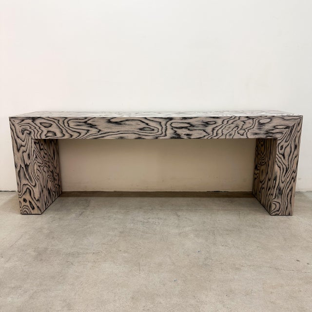 Ettore Sottsass Vintage 1980s Postmodern Memphis Charcoal Burl Wood Console Table For Sale - Image 4 of 11