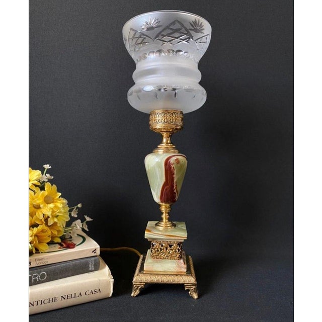 Vintage Italian Alabaster and Glass Lamp, 1960s For Sale - Image 3 of 9