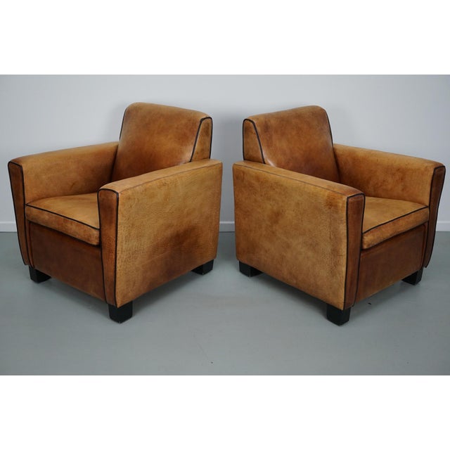 Vintage Dutch Cognac Leather Club Chairs, 1970s, Set of 2 For Sale - Image 3 of 18