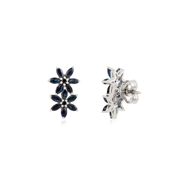 Not Yet Made - Made To Order A Pair of Vintage-Inspired Solid Silver Blue Sapphire Floral Stud Earrings For Sale - Image 5 of 10