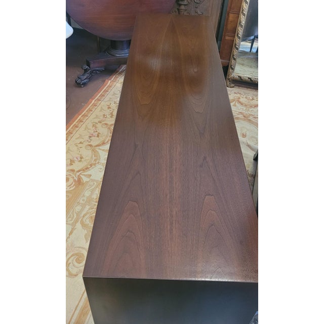 Fine MCM walnut long dresser by R-Way marked Denmark. Beautiful lines clean overall some light scratches. Measuring 72...