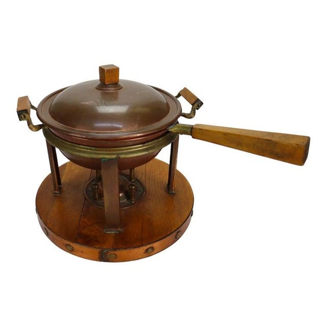1920s Arts & Crafts Copper & Oak Chafing Dish For Sale - Image 4 of 12