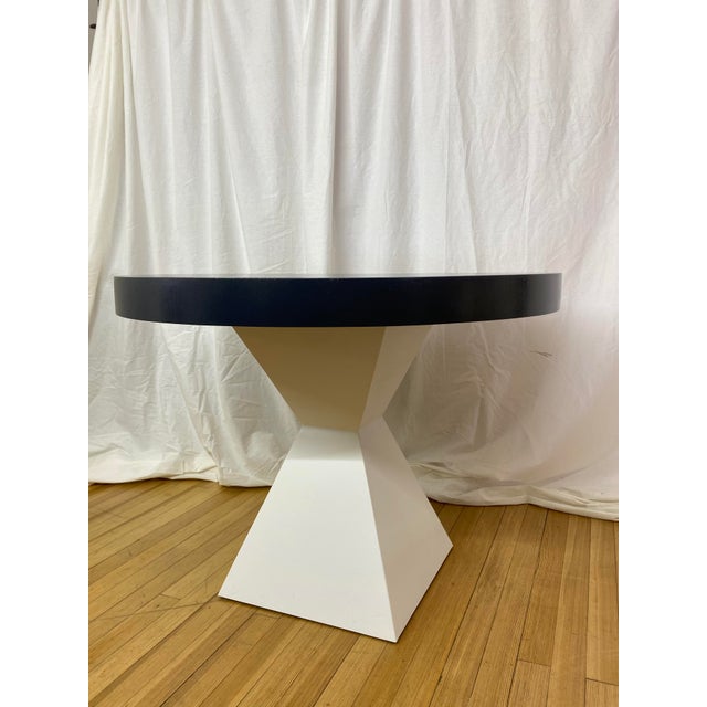 Modern Oval Dining Table Navy Blue White Pedestal Custom Lacquered Linen For Sale In New York - Image 6 of 6