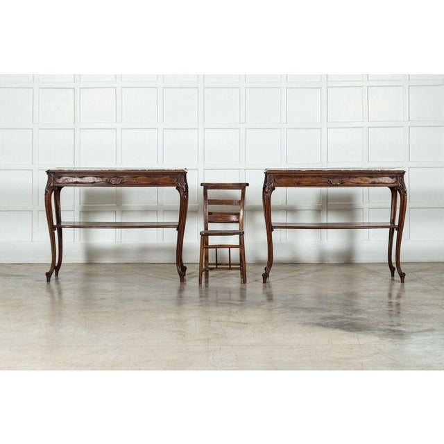 French Walnut and Marble Serving Tables, 1880s, Set of 2 For Sale - Image 3 of 18
