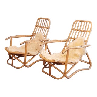 Vintage Rattan Lounge Chairs, 1980s, Set of 2 For Sale