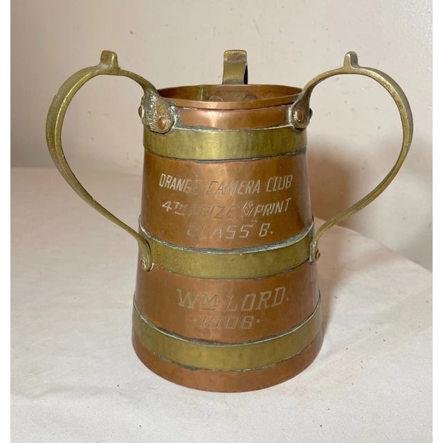 Antique 1906 3Handle Beer Stein Copper Brass Camera Club Photograph Award Trophy For Sale In New York - Image 6 of 14