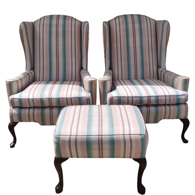 Traditional Elevate Your Space With a Pair of Ethan Allen Queen Anne Wingback Chairs, Combining Timeless American Craftsmanship With a Lively, Elegant Aesthetic. For Sale - Image 3 of 11