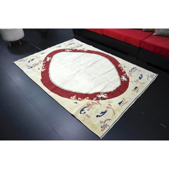 1960s Vintage Turkish Oushak Handmade Wool Rug For Sale - Image 4 of 11