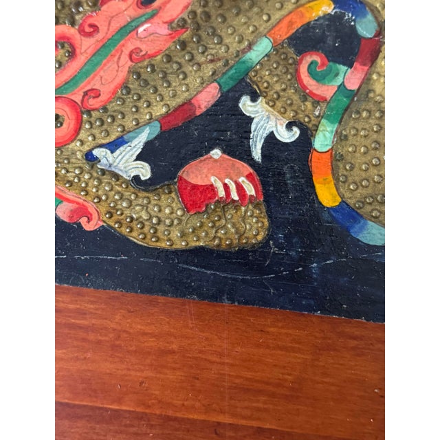 Vintage Asian Dragon Painting on Reclaimed 1972 Military Ammunition Crate Panel - Hand-Painted Relief Folk Art Wall Decor For Sale - Image 9 of 12