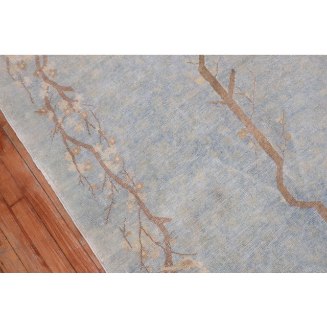 Art Deco Powder Blue Oval Chinese Rug For Sale - Image 3 of 12