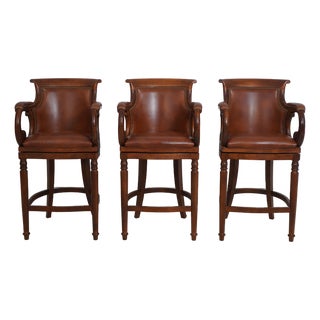 Set of 3 Hancock & Moore Leather Bar Counter Chairs For Sale