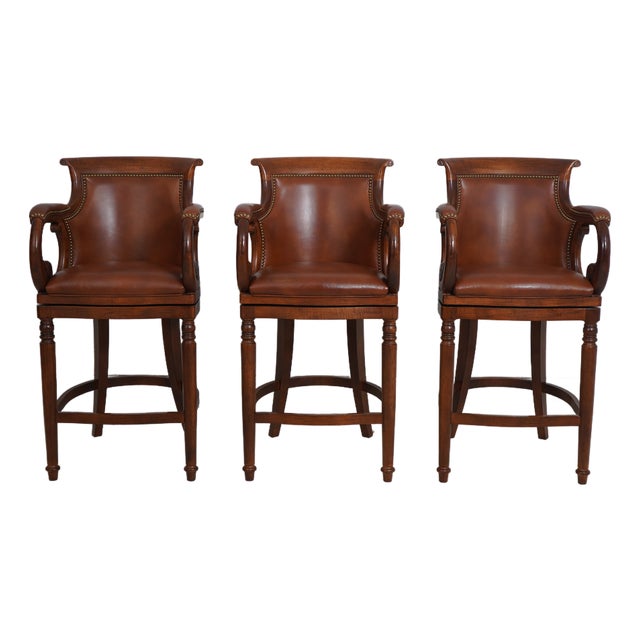 Set of 3 Hancock & Moore Leather Bar Counter Chairs For Sale