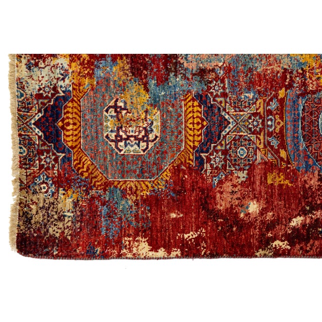 3 X 8 Transitional Wool Rug Handmade in Red With Allover Design For Sale In New York - Image 6 of 7