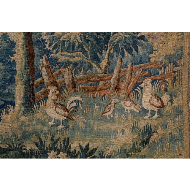 An exquisite verdure landscape tapestry depicting a tranquil woodland scene with lush foliage, birds, and distant...