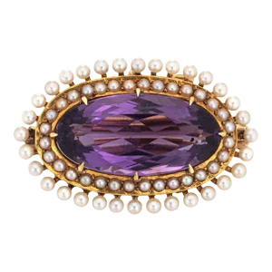 Antique Victorian Krementz Amethyst Pearl Pendant Brooch 14k Yellow Gold Jewellery