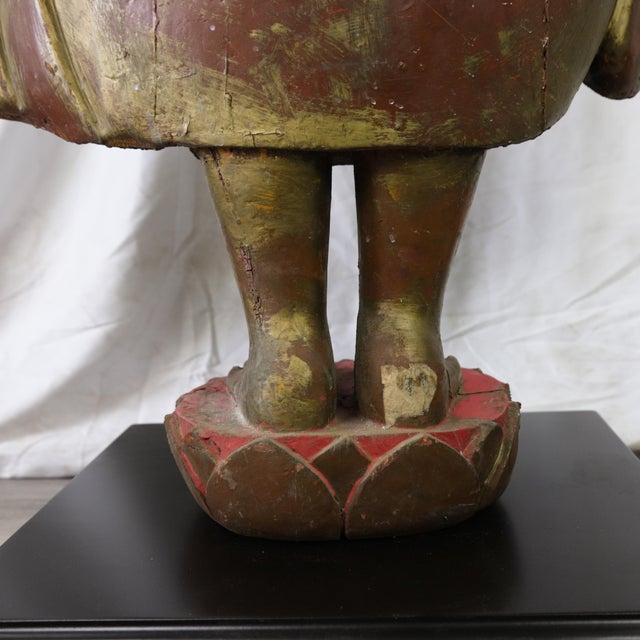 Brown 20th Century Thai Burmese Mandalay Style Standing Wooden Buddha Statue on Black Base For Sale - Image 8 of 11