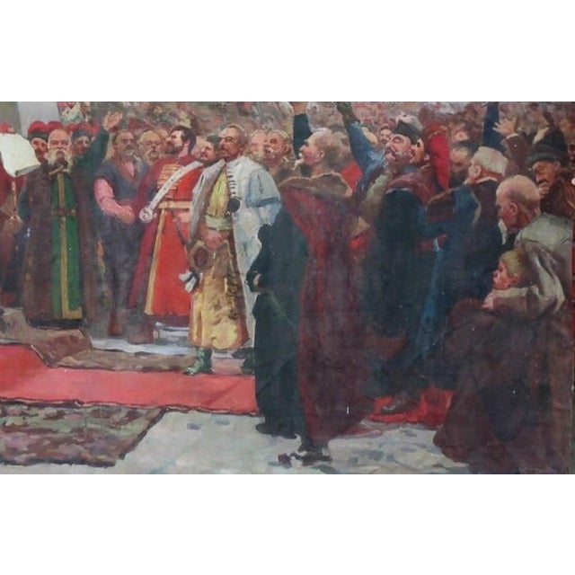 1960s Pereyaslavskaya Rada Oil Painting, Ukrainian Cossacks, 1960s Soviet Art 179-269 For Sale - Image 5 of 6