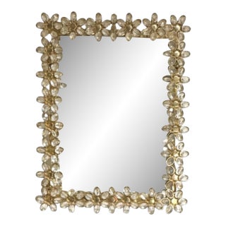 A Vintage Gilt Brass and Crystal Flower With 6 Bulbs Mirror by Palwa. For Sale