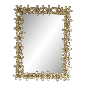 A Vintage Gilt Brass and Crystal Flower With 6 Bulbs Mirror by Palwa.